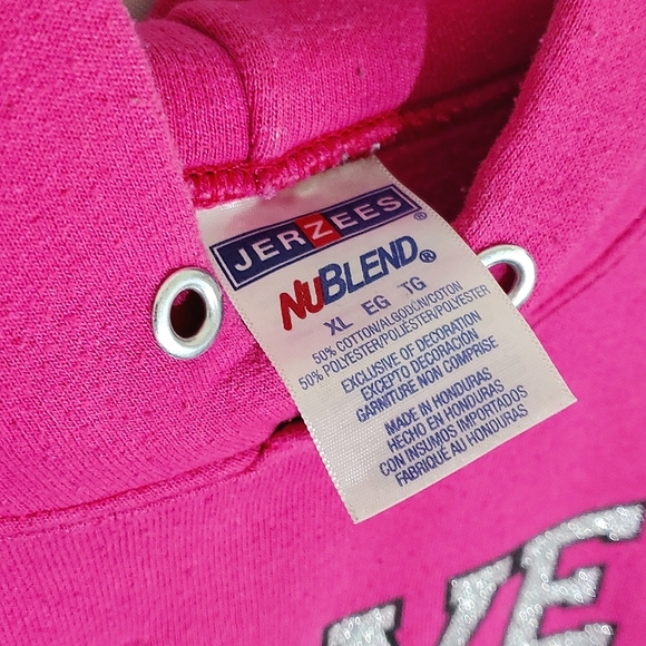 Jerzees NuBlend Pink "Love 01 Another" Long Sleeve Hoodie - Size XLarge - Picture 6 of 12